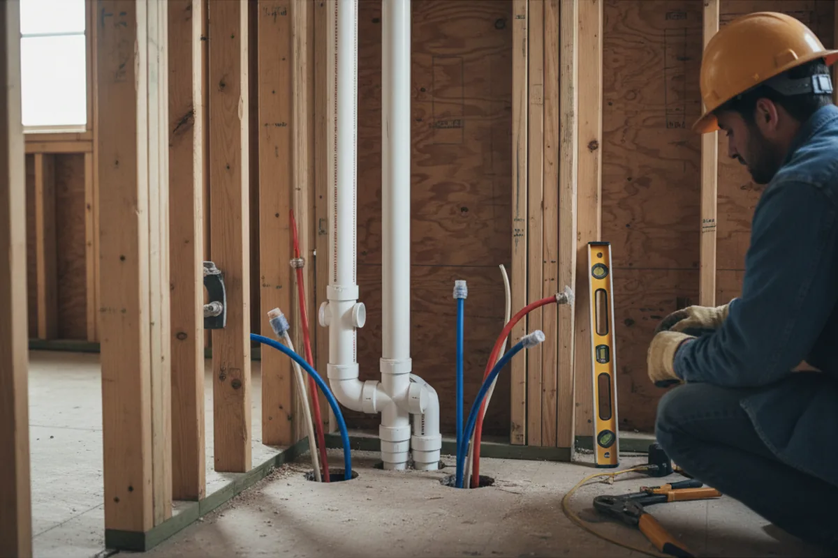 Drain and supply rough-in during Sump Pump Repair in Wilmerding